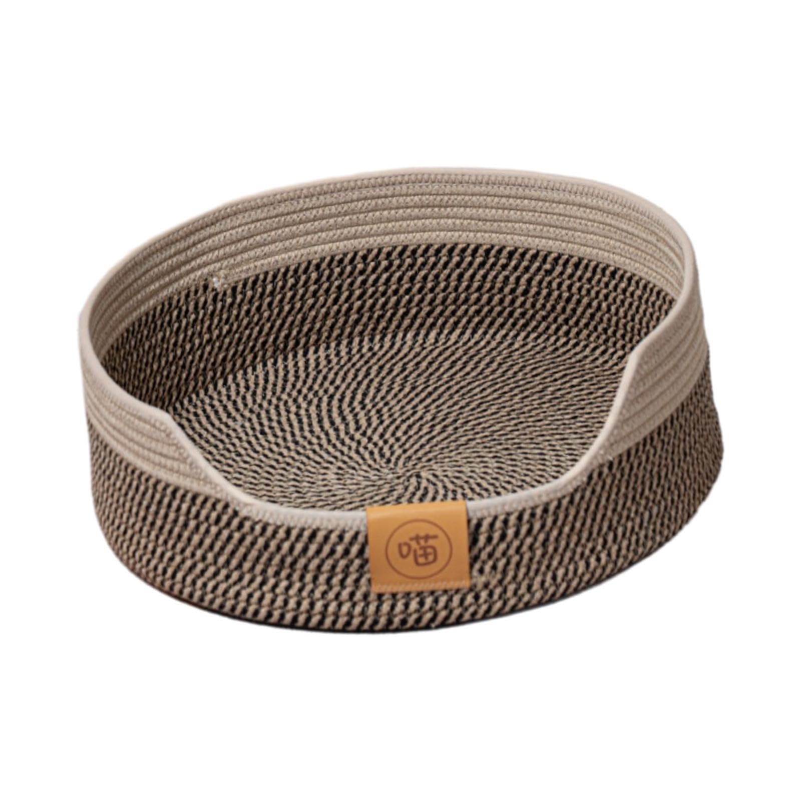 MFMEXUL Rope Woven Cat Bed Basket, Pet Sleeping Bed, Comfortable, Wear-resistant, Scratch-resistant, Portable Cat Scratching Nest, Brown 40cm