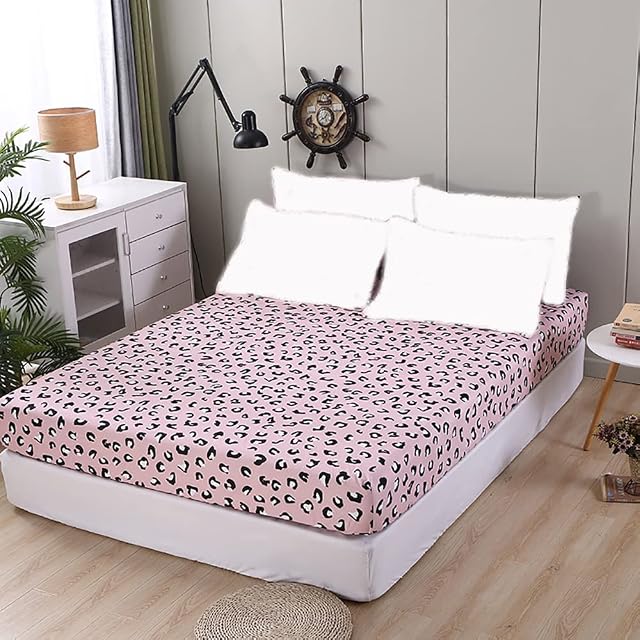 JQWUPUP Leopard Print Microfiber Double Fitted Bed Sheet, Fitted Sheet Deep 30cm for Double Bed 135x190cm