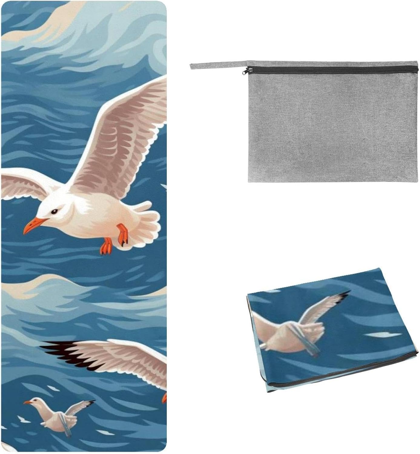 Yoga Towel, Seagull Pattern Non Slip Sweat Absorbent Hot Yoga Mat Towel for Hot Yoga, Pilates and Fitness - 72.8" x 26.8"