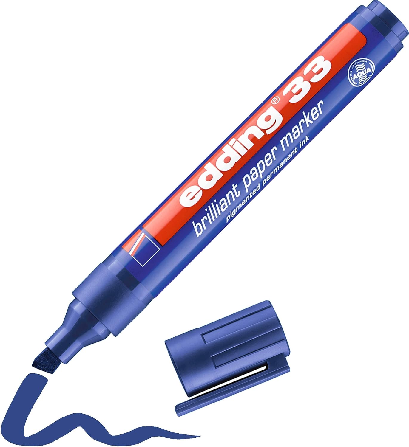 edding 33 brilliant paper marker - red - 1 waterproof permanent marker - chisel nib 1-5 mm - vibrant colours - lightfast marking on paper, card, cardboard, plastic, metal and glass