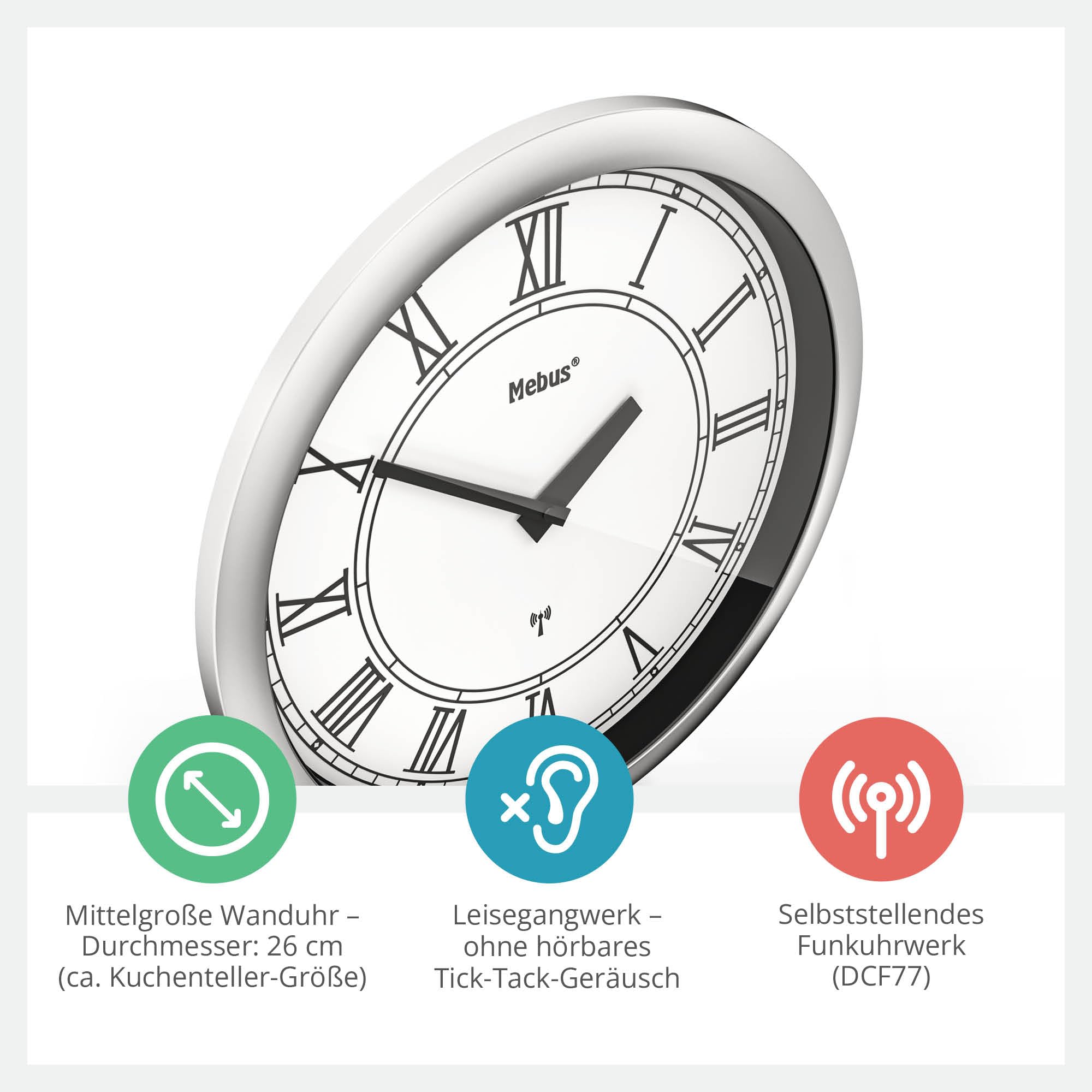 Image secondaire de Horloge Murale Radio-pilotée Mebus 19811 Silencieuse avec Chiffres Romains