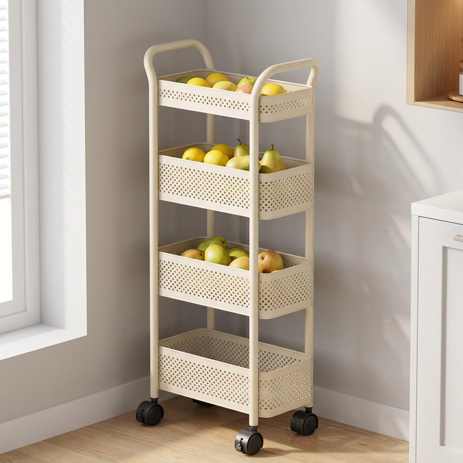 Carrello Portaoggetti In Metallo, 4 Ripiani, Organizer Salvaspazio Mobile