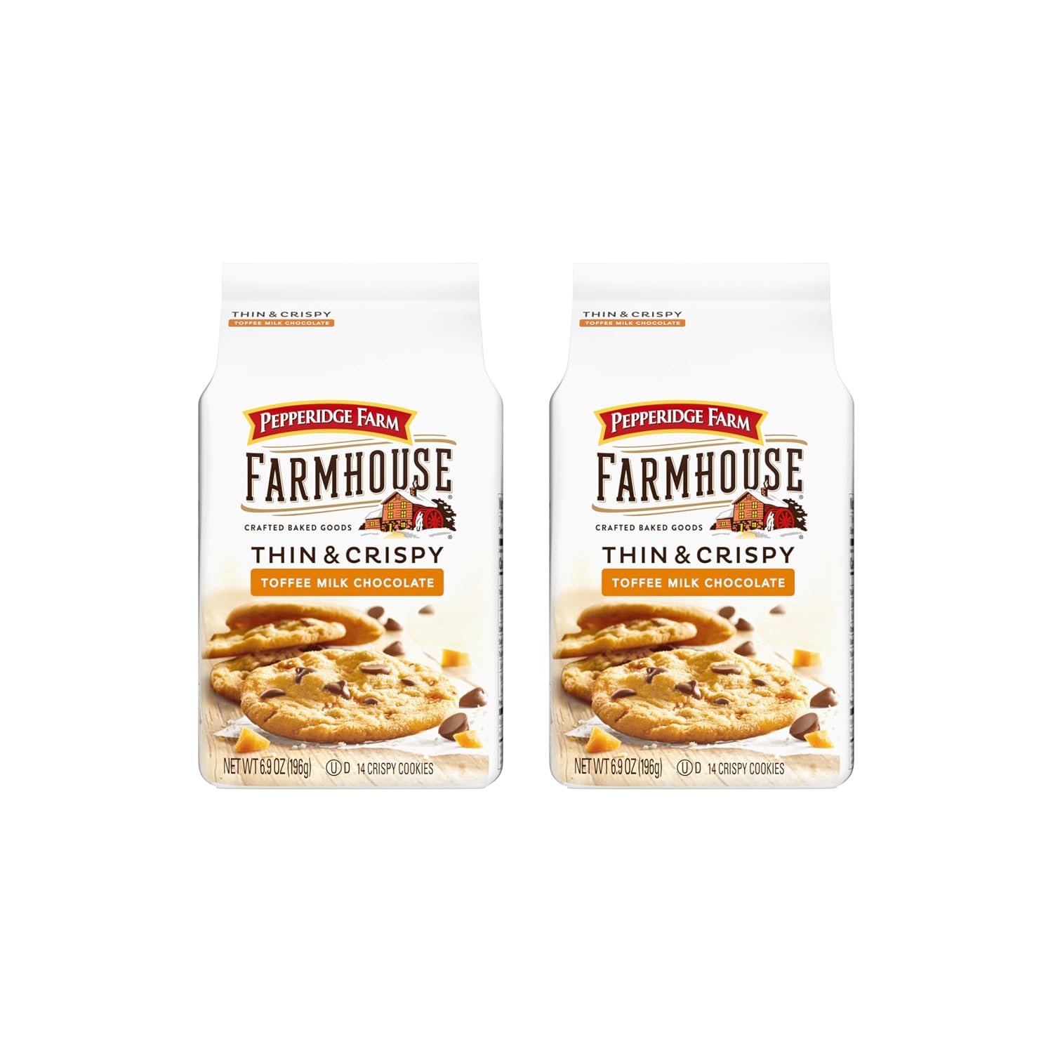 Pepperidge Farm Farmhouse Thin & Crispy Toffee Milk Chocolate Cookies, 6.9 Ounce Bag (Pack of 2)