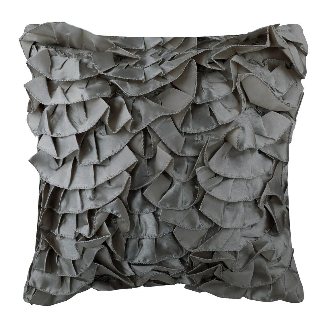 The HomeCentric Silver Pack of 2, 65x65 cm (26"x26") Euro Cushion Cases, Vintage Style Ruffles Shabby Chic Euro Cushion Shams, Satin Euro Cushion Shams, Solid Contemporary Euro Shams - Vintage Silver โ image 1