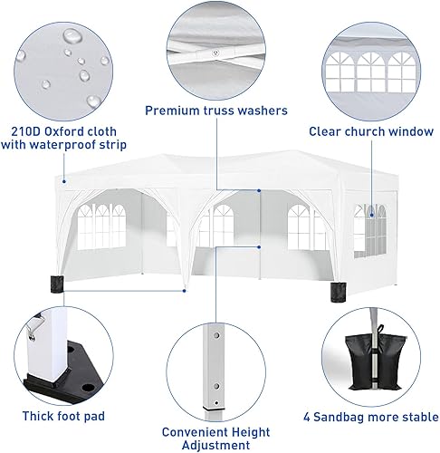 Vista 4 de Tienda de campaña desplegable de 10 x 20 pies con paredes laterales, tienda de campaña resistente al aire libre con 4 bolsas de arena y bolsa