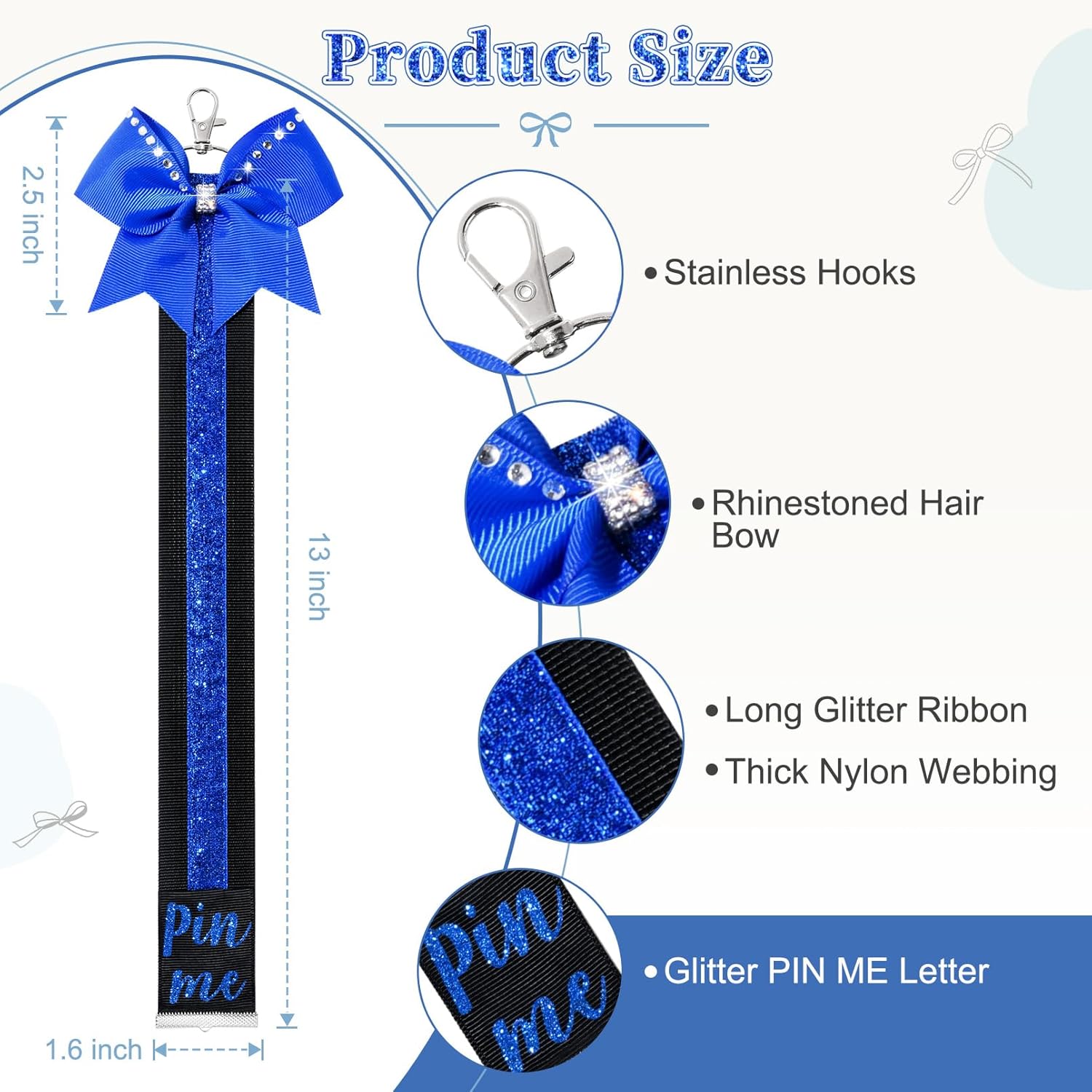 DEEKA 2 PCS Cheer Pin Strap Pin Me Ribbon for Backpack Glitter Cheerleader Keychain Cheer Gifts Bow Holder - Image 2