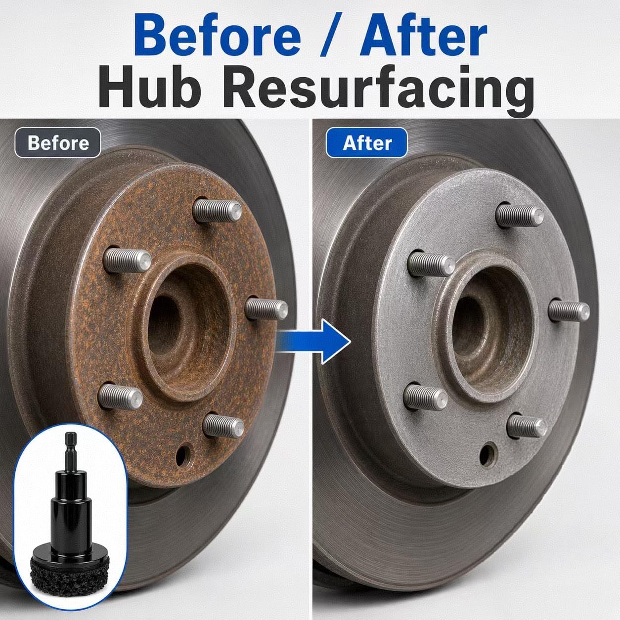 Wheel Hub Resurfacing Kit - Professional Hub Cleaning Tool & Stud Cleaner with 6 Grinding Pads for Brake Rotor Rust Removal, Wheely Clean Power Drill 1/2" Impact Wrench
