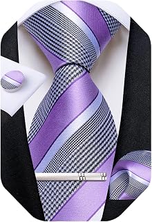 DiBanGu Mens Striped Tie Silk Woven Necktie and Pocket Square Cufflinks Tie Clip Set Wedding Business Formal Gift Tie for Men