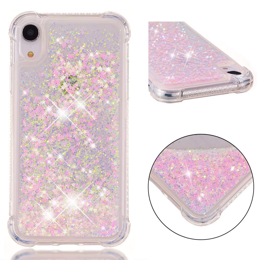 Moteen iPhone XR Shockproof Case Liquid, iPhone XR Silicone Case, 3D Bling Flowing Liquid Floating Sparkle Colorful Glitter Quicksand Waterfall TPU Protective Bumper Phone Case for Apple iPhone XR