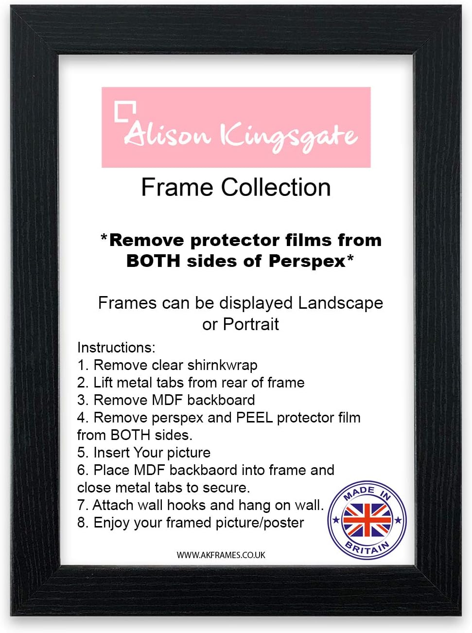 Modern 8x10 Photo Frame Black with Safe Perspex Front & Wall Hanging Hooks - Use As 10x8 Picture Frames - Wooden 8 x 10 Frame (10" x 8" (25.4 x 20.3cm), Black)