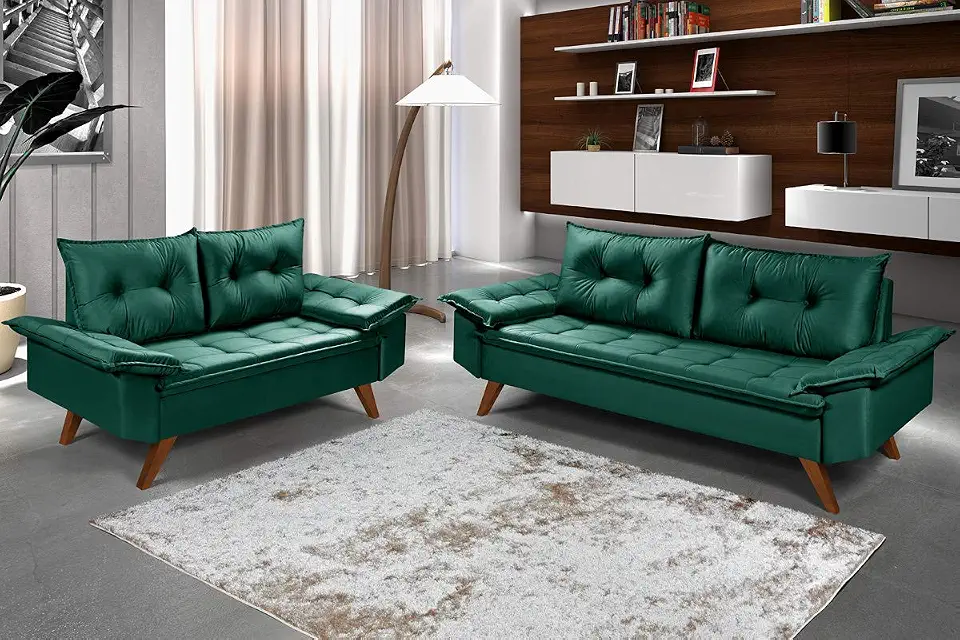 Conjunto Sofá Bariloche 3 e 2 Lugares Essencial Estofados (Verde)