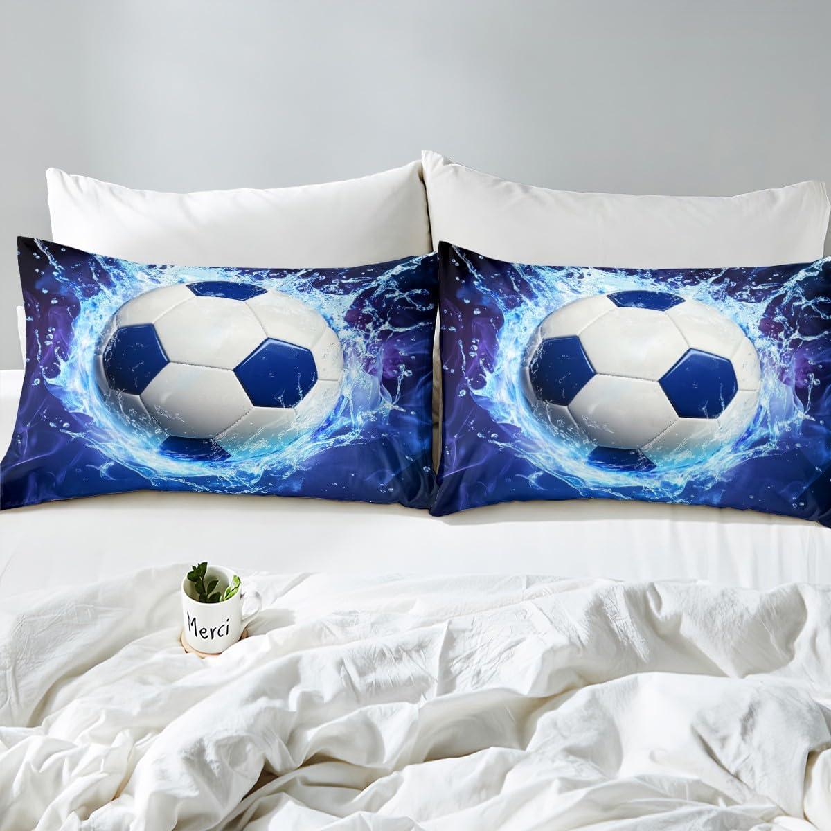 jejeloiu Football Bedding Set for Girls Boys Kids Twin Size Sports Theme Comforter Cover Set Room Decorative Soccer Ball Pattern Duvet Cover Gift for Football Lover Bedspread Cover Bedclothes