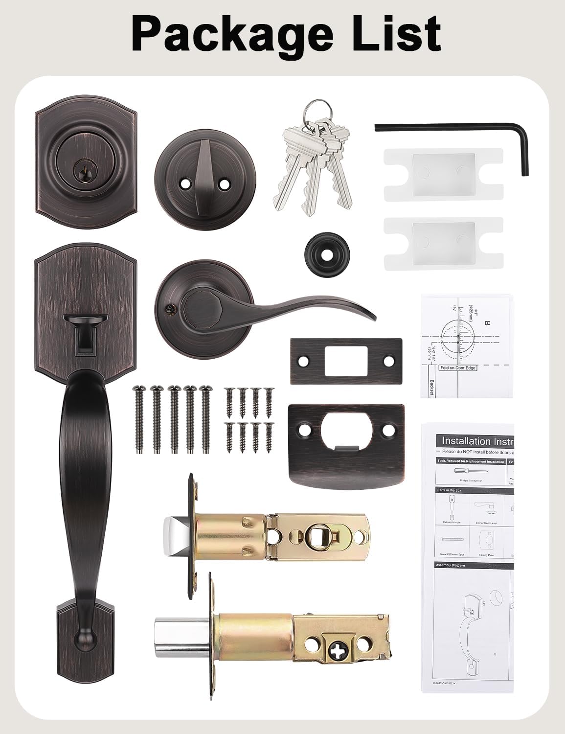 Camelot Front Door Handle and Deadbolt Set, Front Door Lock Set, Oil-Rubbed Bronze Finish, Upgated Entry Door Handle with Accent Wave Door Lever with Reversible Handle Lever, 1 Pack