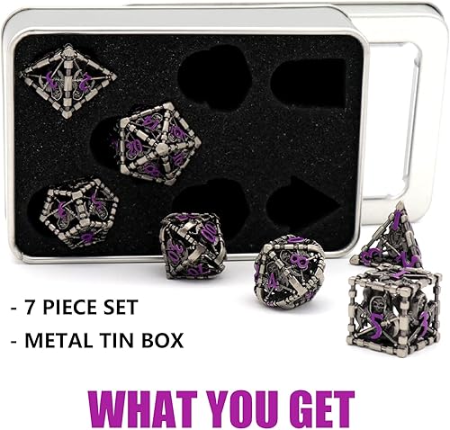 Miniatura 4 de DND - Juego de dados poliédricos para Dungeons and Dragons, juego de rol de metal, dados D&D, dados HNCCESG huecos de la parca, dados D y D para