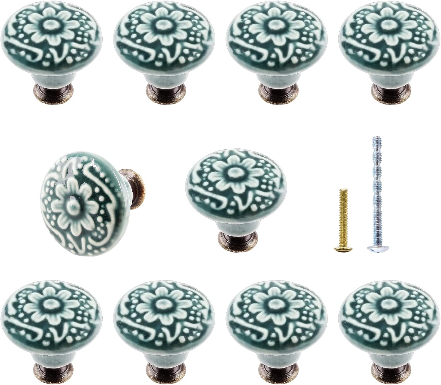 Bivethoi 10PCS Green Knobs 1.3 Inch / 34mm Ceramic Dresser Knobs, Decorative Furniture