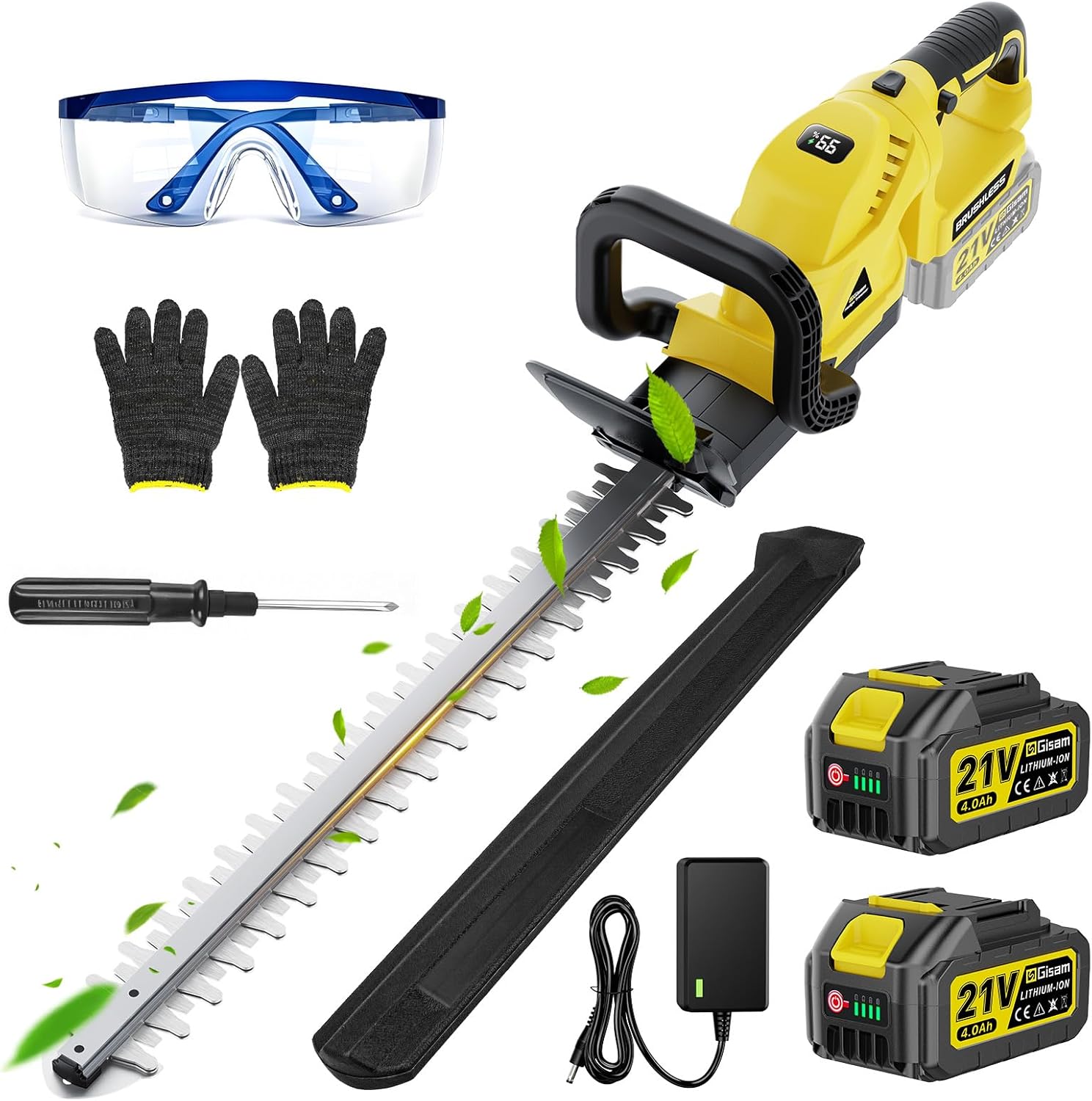 22'' Cordless Hedge Trimmer - 2x4.0AH Batteries & Charger, SK5 Dual-Action Blade Hedge Clippers Handheld, 180° Rotating Handle, 4.1Lbs Electric Hedge Trimmer for Yard/Garden