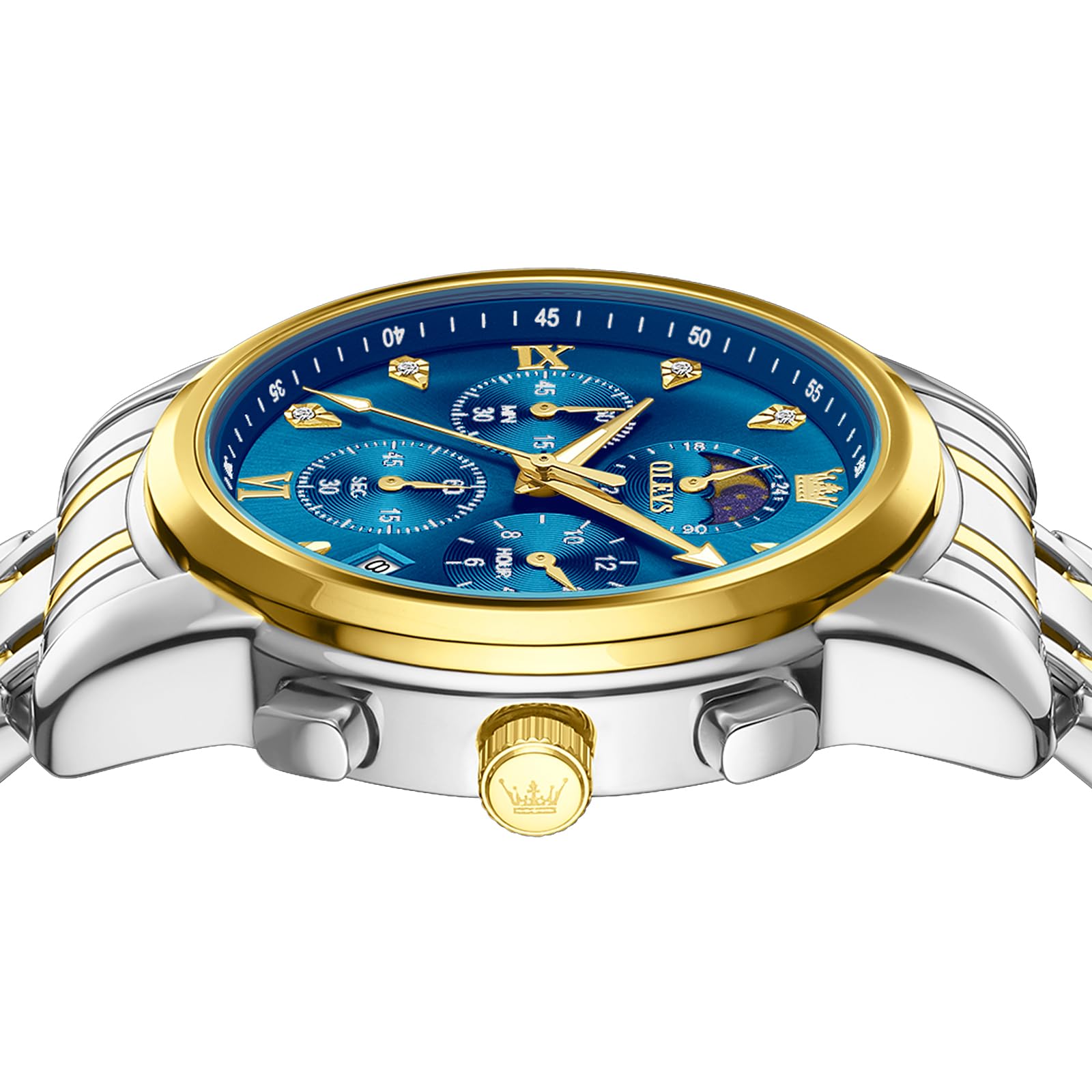 OLEVS Watches for Men Business Dress Multifunction Chronograph Analog Quartz Watch Luxury Diamond Stainless Steel Waterproof 30M Luminous Mens/Gentlemens Watch