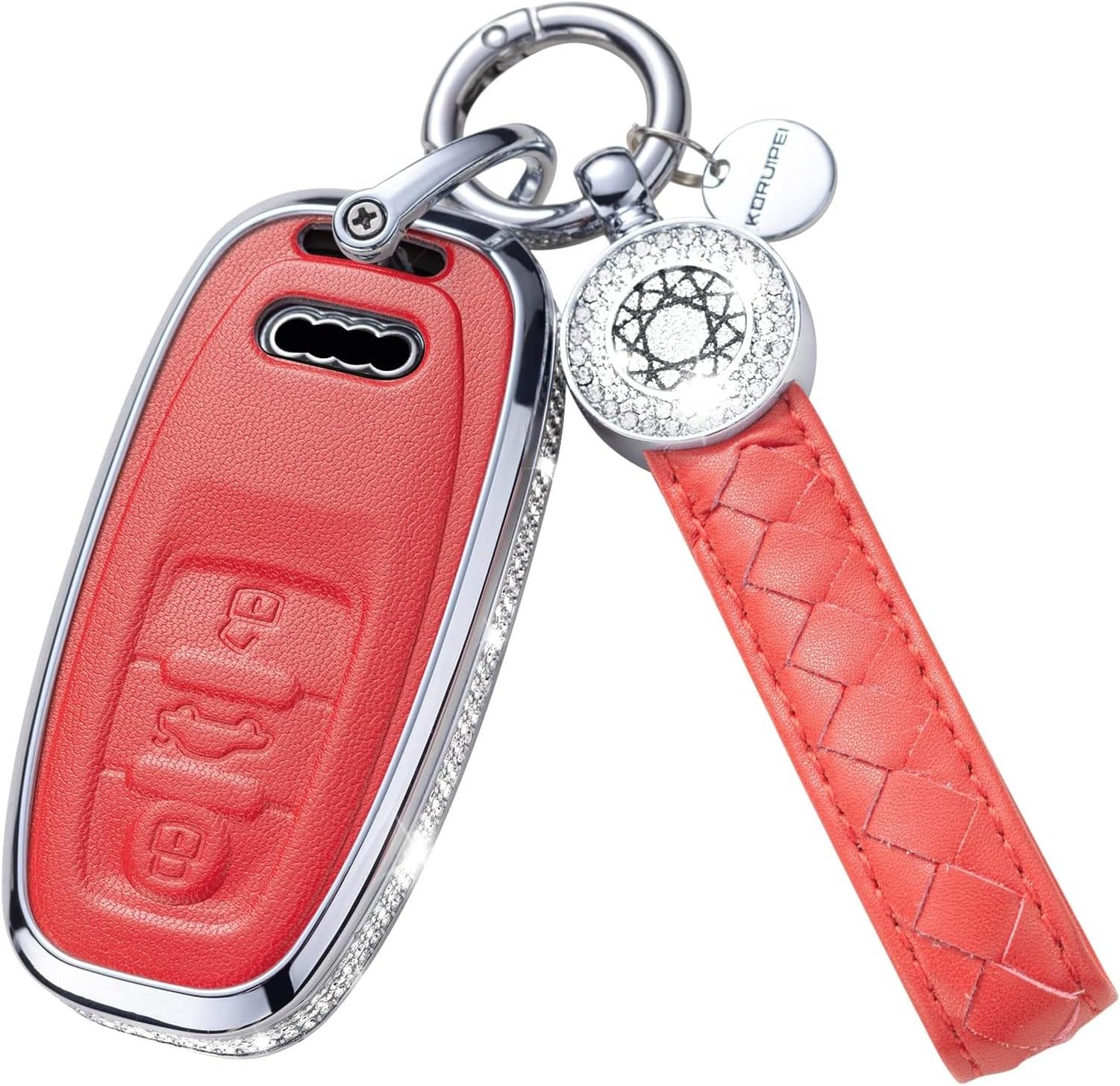 AIEIJJH Silicone Key Fob Cover with Detachable Keychain for Audi Car Protection, Model 3(red)