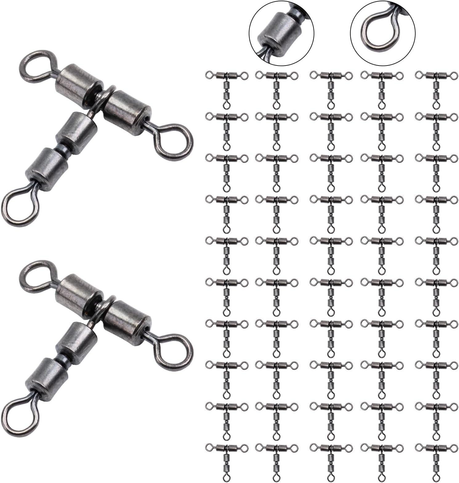 GotureFishing Swivels, 3 Way Swivels Fishing Tackle T Shape Cross Line Rolling Swivels High Strength Fishing Snap Swivels Ball Bearing Swivels Stainless Fishing Swivels Saltwater Corrosion Resistance