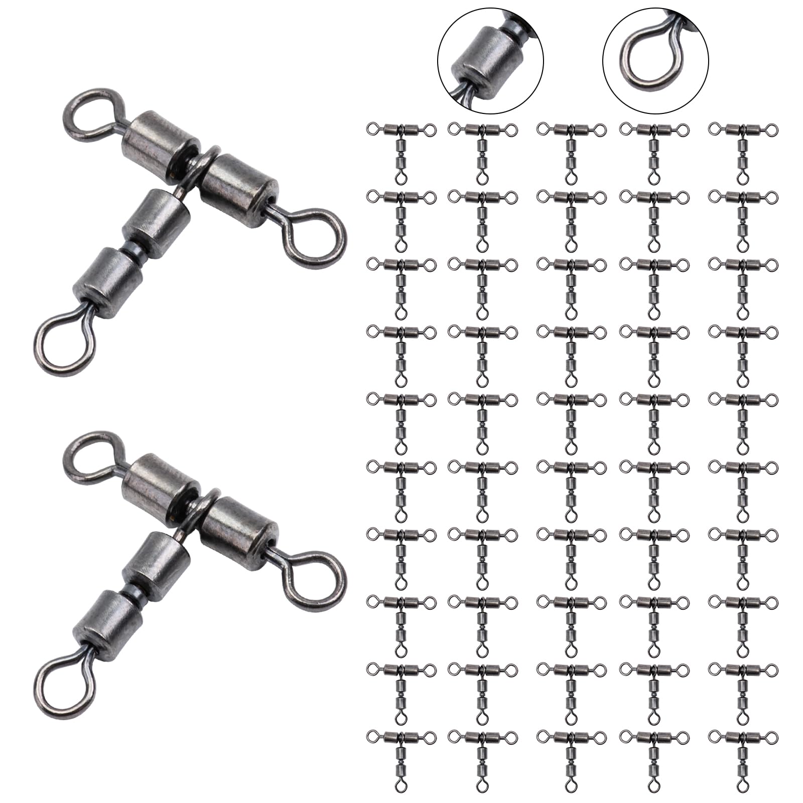 GotureFishing Swivels, 3 Way Swivels Fishing Tackle T Shape Cross Line Rolling Swivels High Strength Fishing Snap Swivels Ball Bearing Swivels Stainless Fishing Swivels Saltwater Corrosion Resistance