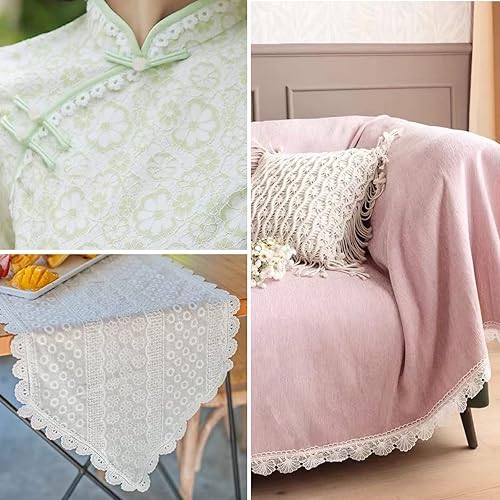 Miniatura 6 de Venecia - Ribete de encaje blanco para coser, borde festoneado para manualidades, vestido, envoltura de regalos, boda, decoración del hogar (7