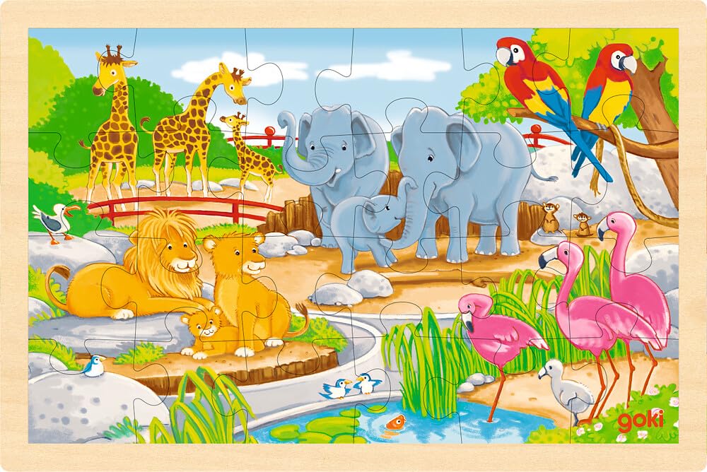 goki 57302 - Puzzle de 24 pièces en bois imprimé des deux côtés pour un double plaisir de puzzle, 30 x 20 cm