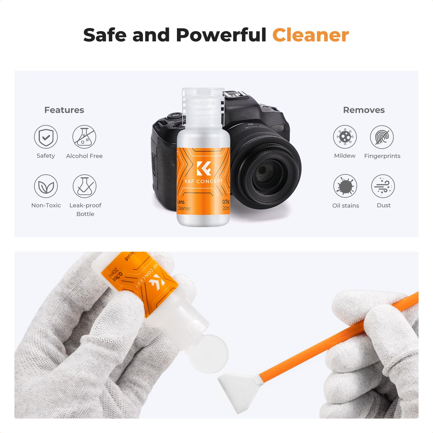 K&F CONCEPT 16mm APS-C Sensor-Reinigungsset, Kit für spiegellose Digitalkameras, Enthält 20ml Reiniger & 10 doppelseitige Swabs für APS-C CMOS & CCD Sensoren, Perfekt für Kameraobjektivreinigung