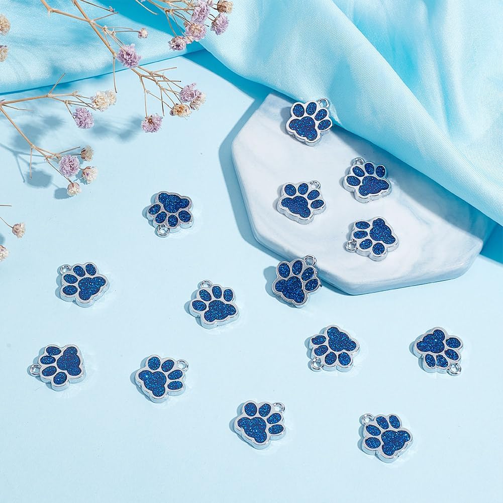 50 Pcs Enamel Dog Paw Print Charms, Alloy Puppy Paw Charms Blue Glitter Footprint Beads Charm for DIY Jewelry Making - Image 4