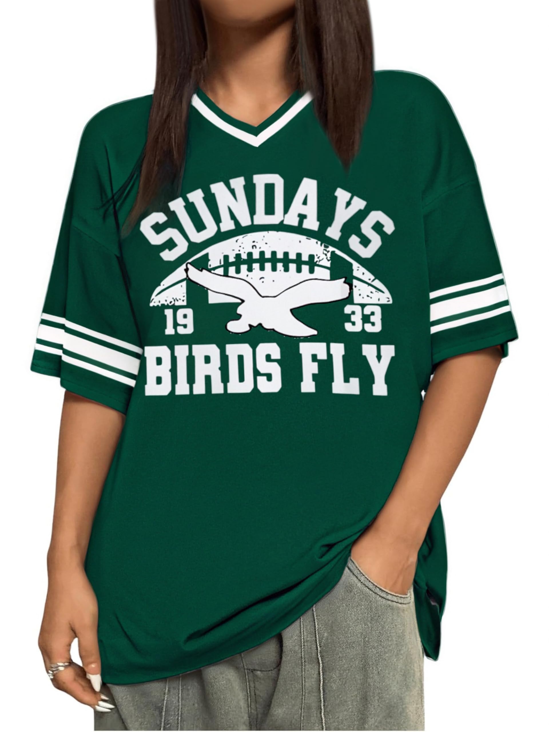 Magliette in jersey da donna per tifosi di calcio, maglietta con grafica per il giorno del gioco, magliette domenica funday, camicie con scollo a V, Y2k, streetwear top