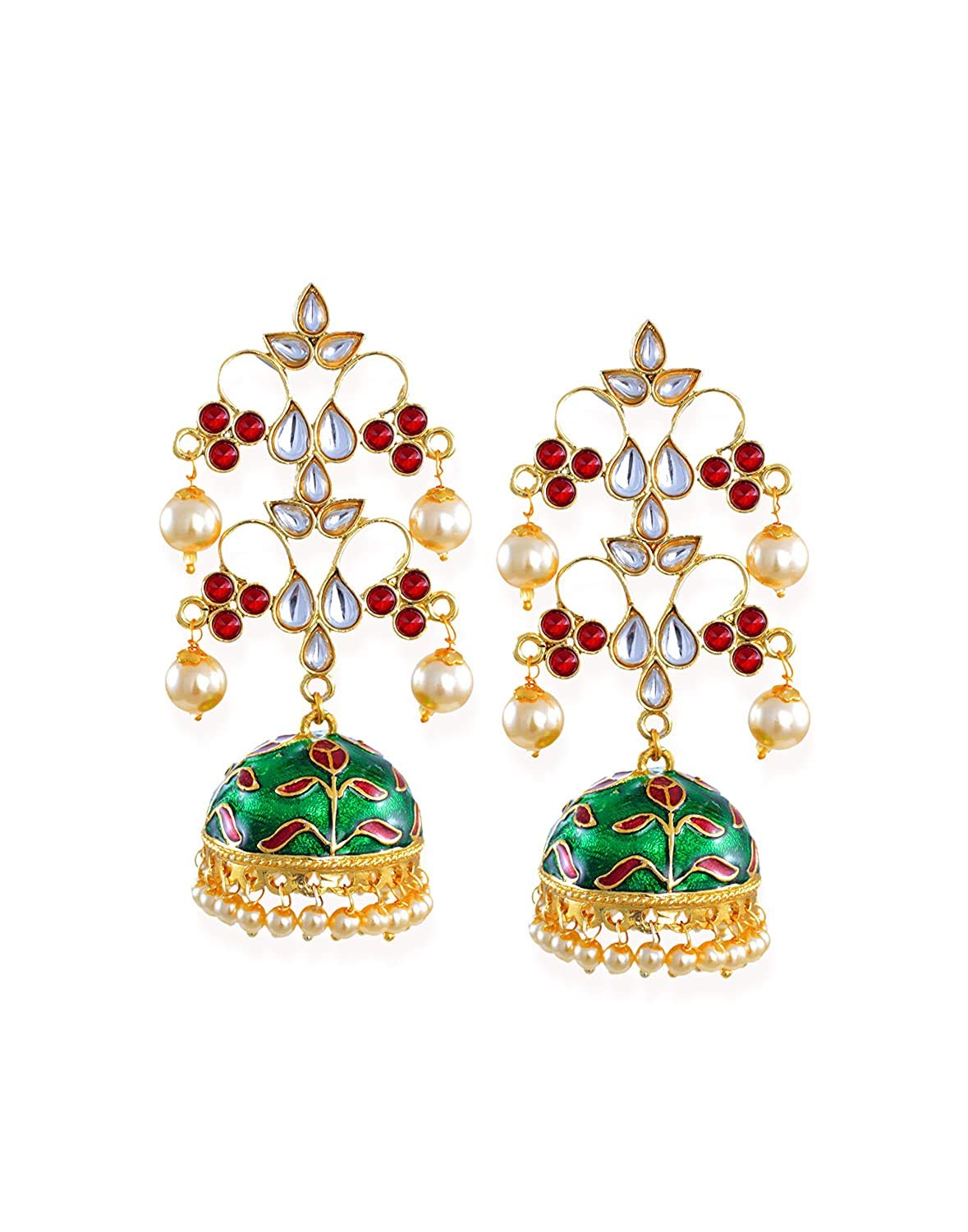 I Jewels Womens Metal Gold Plated Metal and Pearl Jhumki Earrings (Green, Maroon) (B085MGLGT7) Amazon Price History, Amazon Price Tracker