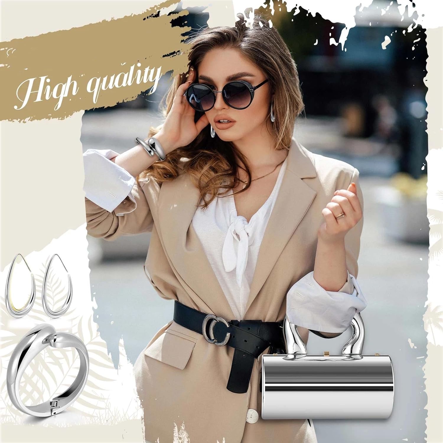 Quelay 3 Pcs Clutch Purse Jewelry Set for Women Purse Accessories Statement Jewelry Sets Formal Acrylic Evening Bag Bracelet Earrings for Formal Wedding Prom Valentine's Day - Image 7