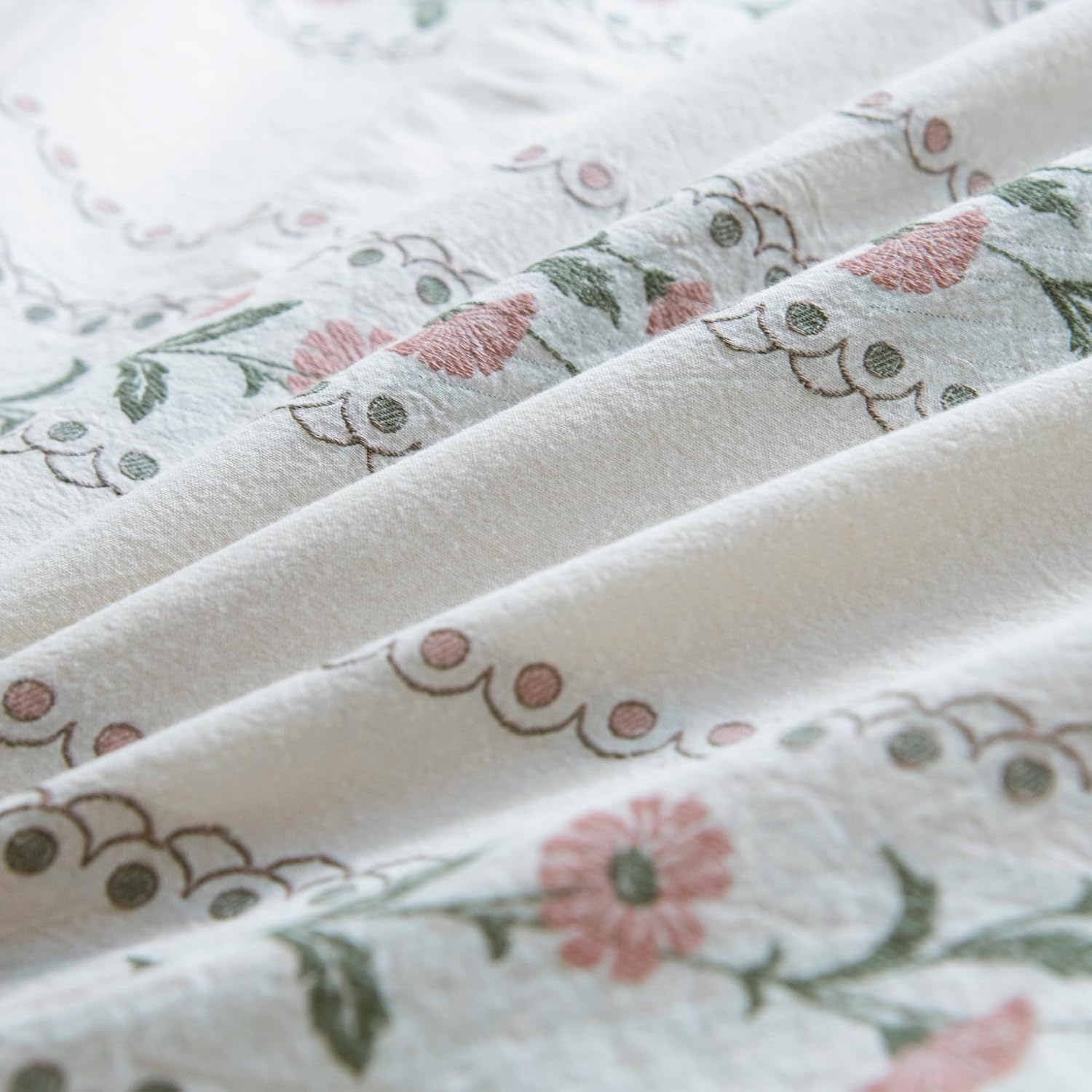 Lemfux Lace Trim Jacquard Reversible Duvet Cover Set Queen, 100% Washed Cotton Floral Bedding Set,Cottagecore French Country Style,Romantic Elegant Bedroom Decor,Soft Breathable Lightweight 3 Pieces