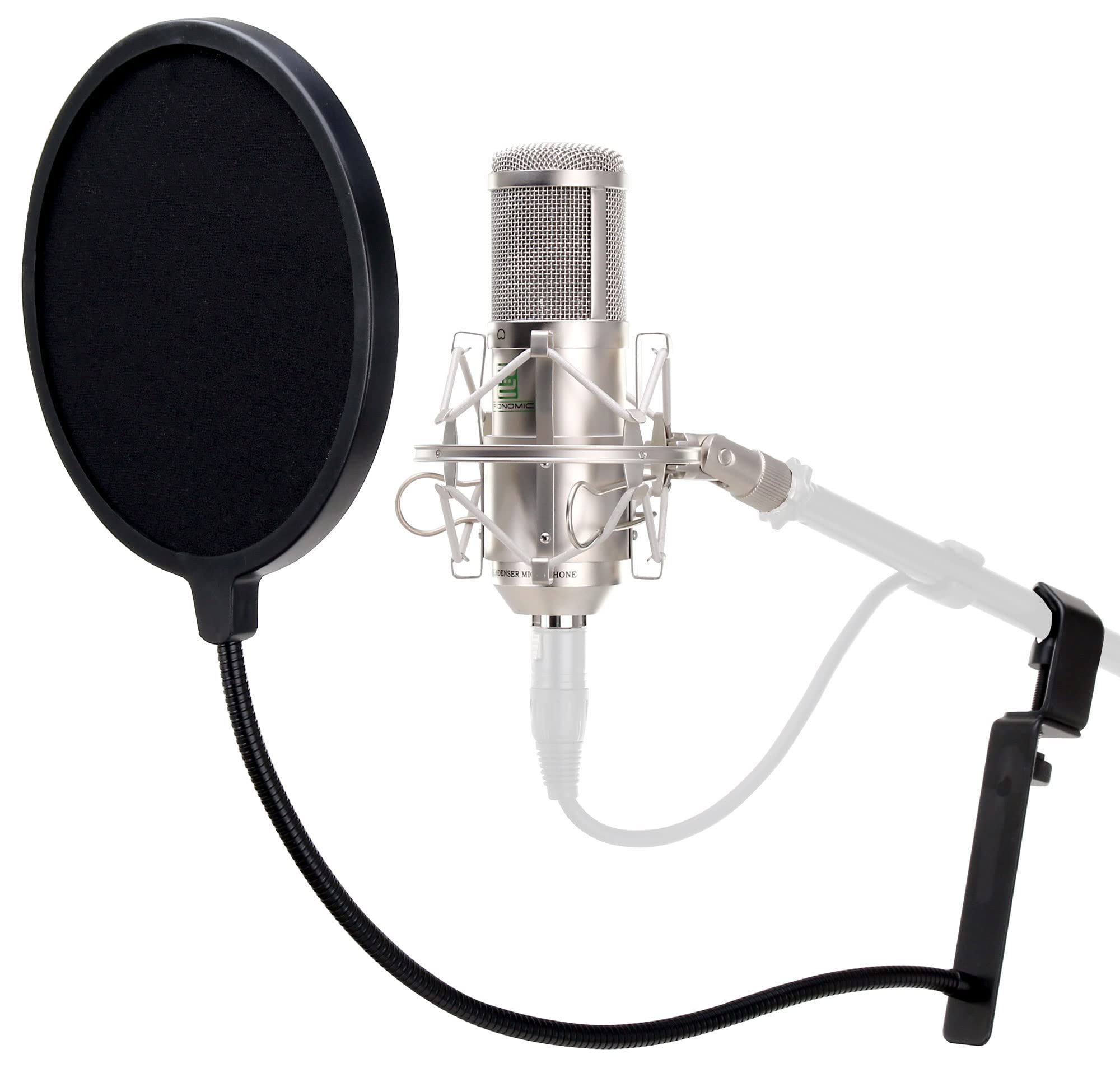 Pronomic CM-100S Studio Großmembranmikrofon XLR-Kondensatormikrofon inkl. Popkiller Set (mit Mikrofonspinne, Etui, Windschutz, Reduziergewinde und Mikro Popschutz) Silber