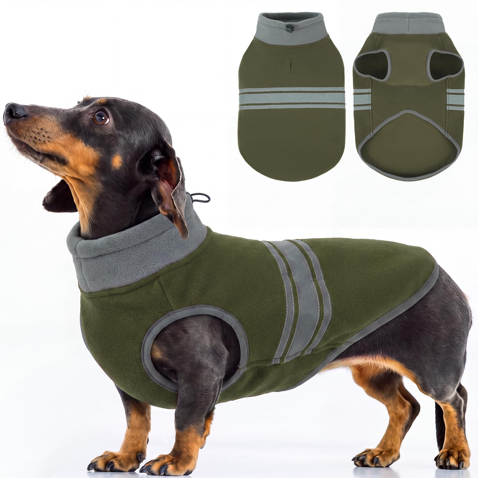 Reflective Dog Fleece Vest, Warm Dog Walking Jacket with Harness Hole