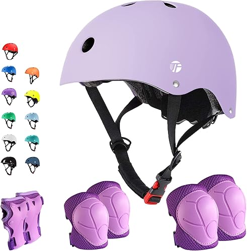 Casco de patineta ajustable con rodilleras, coderas, muñequeras, casco de bicicleta y almohadillas para niños pequeños y jóvenes (3-5-8-14+edades)