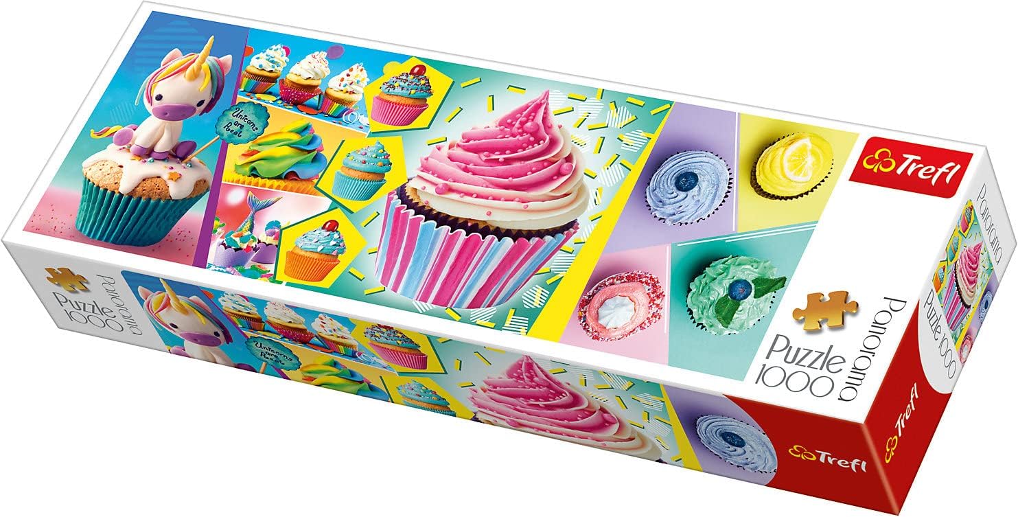 TREFL Panorama 1000 Piece Jigsaw Puzzles, Colourful Cupcakes, Puzzle of Sweets and Unicorn Cupcake, Adult Puzzles, Trefl 29045