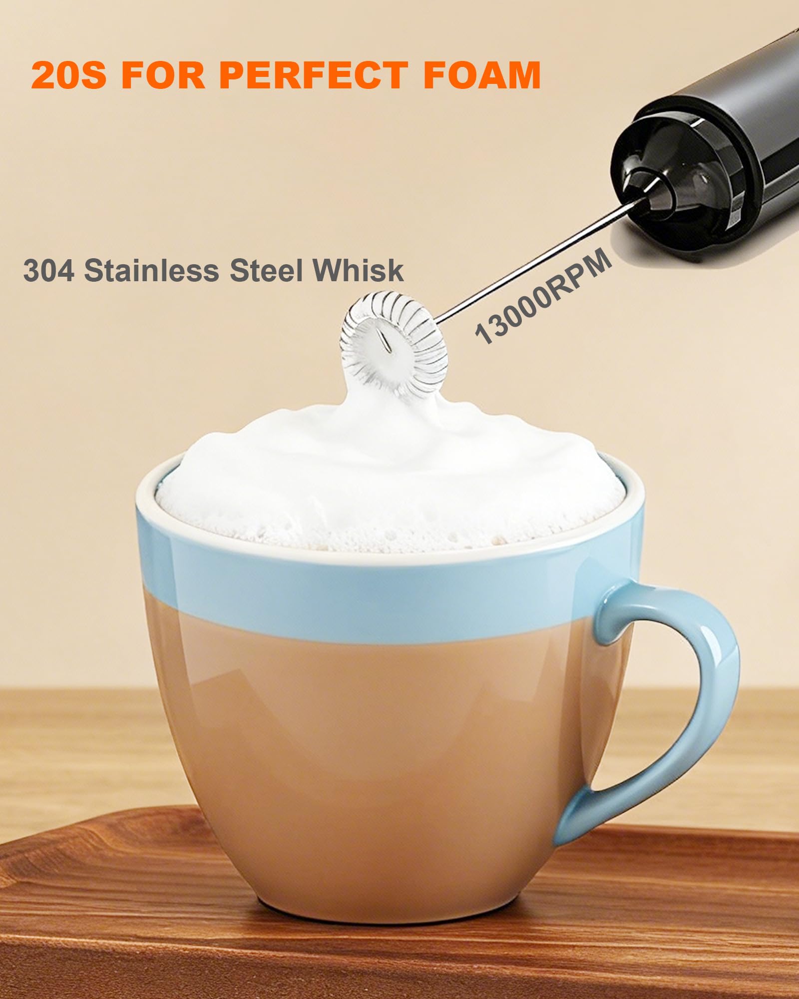 Espumador eléctrico de leche con tapa, mezclador de bebidas fácil de llevar, varita espumadora eléctrica a pilas para café, latte, capuchino, bebida frappé, chocolate caliente, negro
