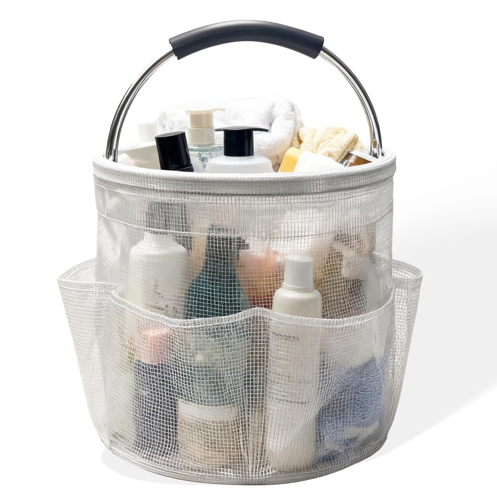 SAKITAR 575oz Foldable Shower Caddy with Handle Clear Portable Organizer Basket with 6 Pockets for Bathroom Dorm Gym