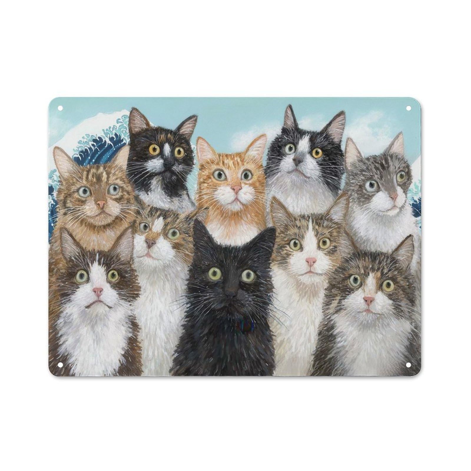Junmoney Style-13 Cats In The Style Of Hokusai Metal Sign 30X40cm, Vintage Bar Wall Plaque For Diner, Restaurant, Shed Or Kitchen