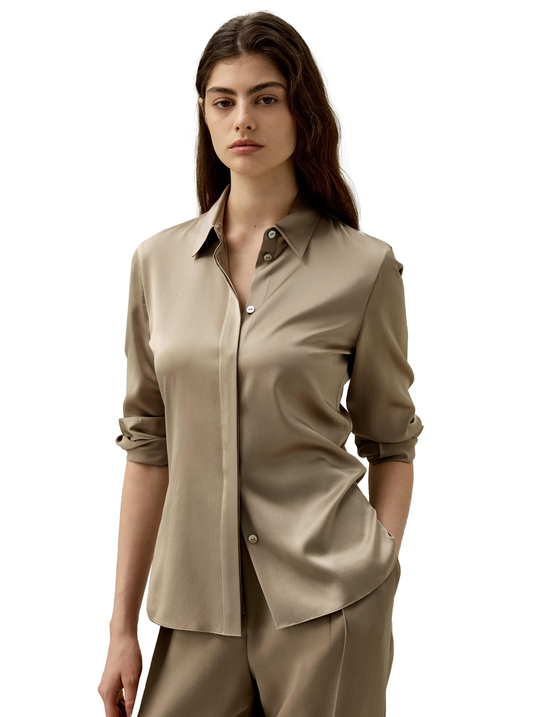 LilySilk Damen Seidenhemd Klassische Bluse Mit Verdecktem Knopfverschluss und Tailliertem Rückenteil-Design Für Verschiedene Anlässe