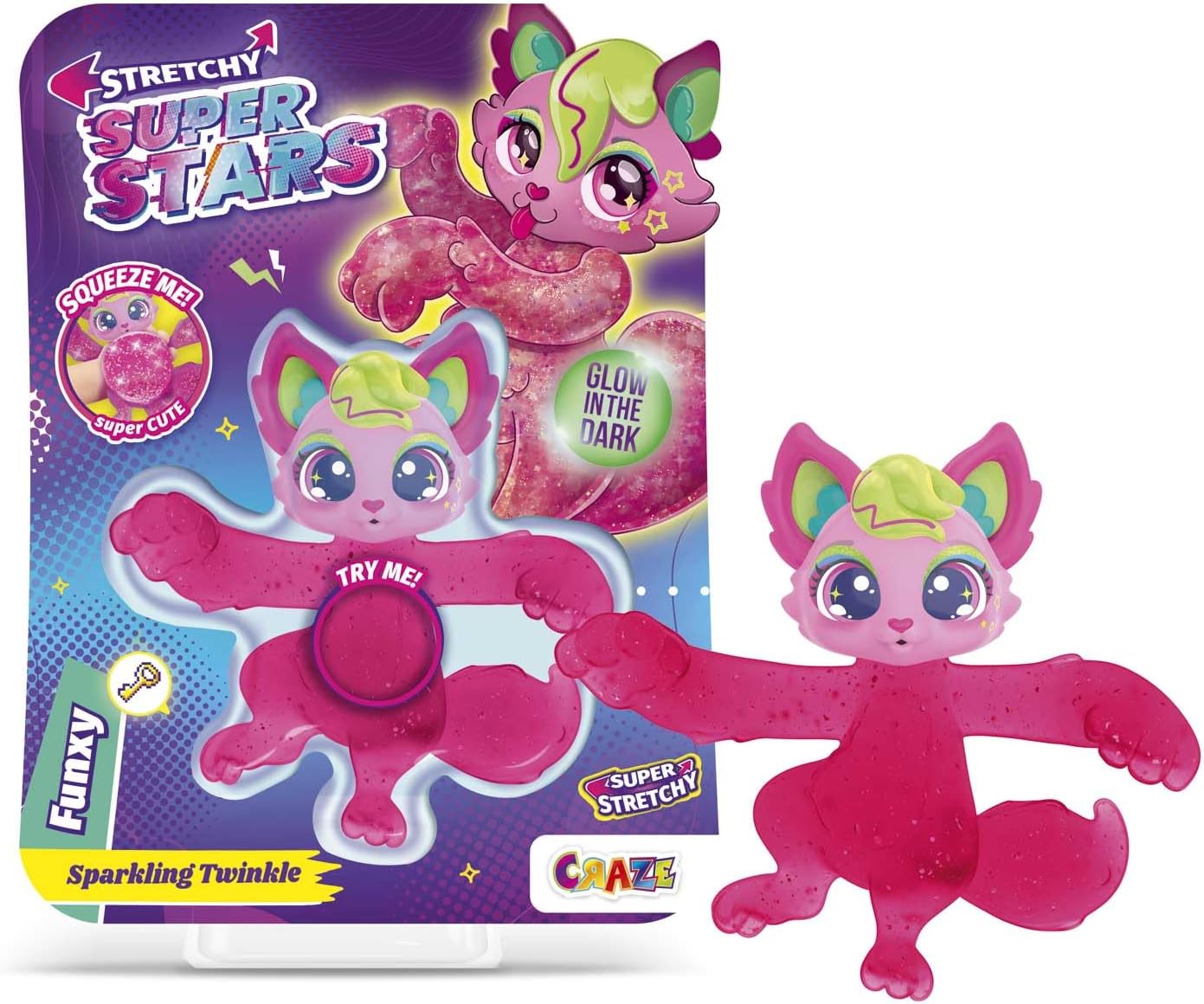 STRETCHY SUPERSTARS Funxy – Parlak ve esnek koleksiyon figürleri, çamur dolgulu, 6 farklı karakter, koleksiyon için