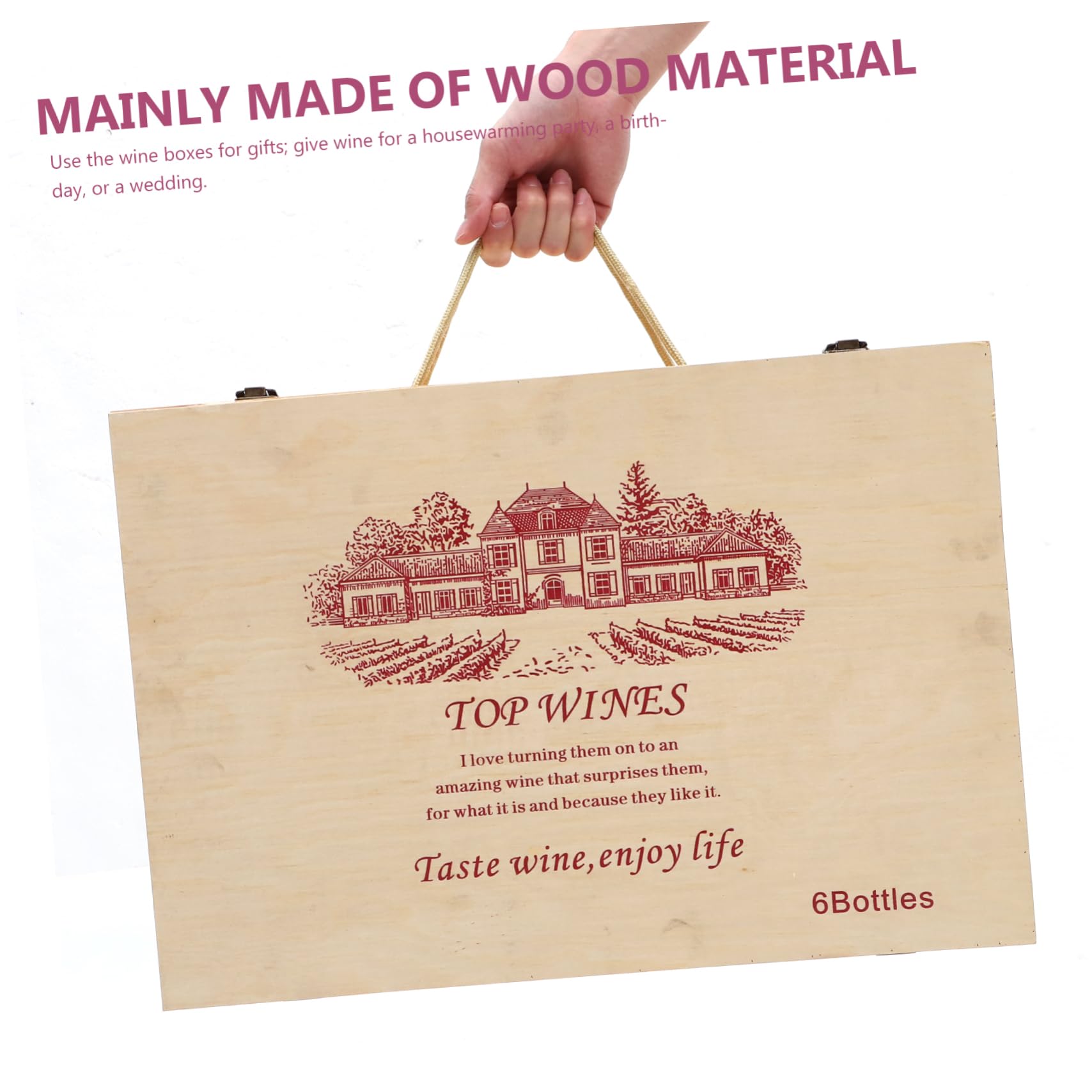 Caja de Madera para Embalaje de Vino de 6 Botellas con Tapa