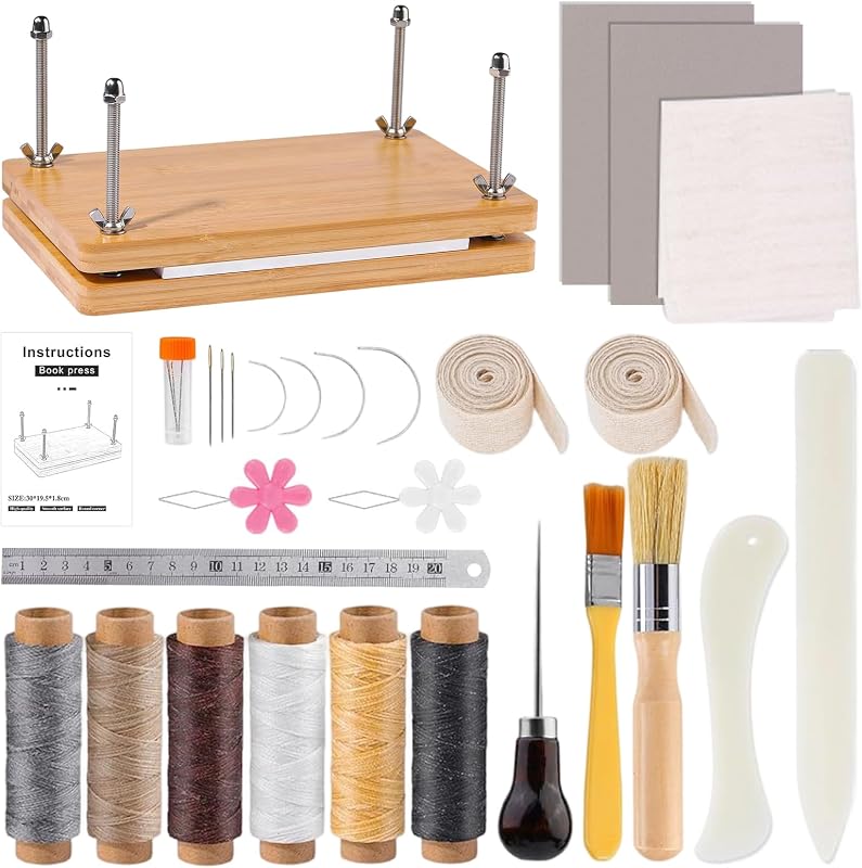 Set de legătorie de cărți LUPATDY, presă de cărți 30 x 19,2 cm, linii de legare, material textil pentru reparații, suport pliabil pentru restaurarea cărților vechi