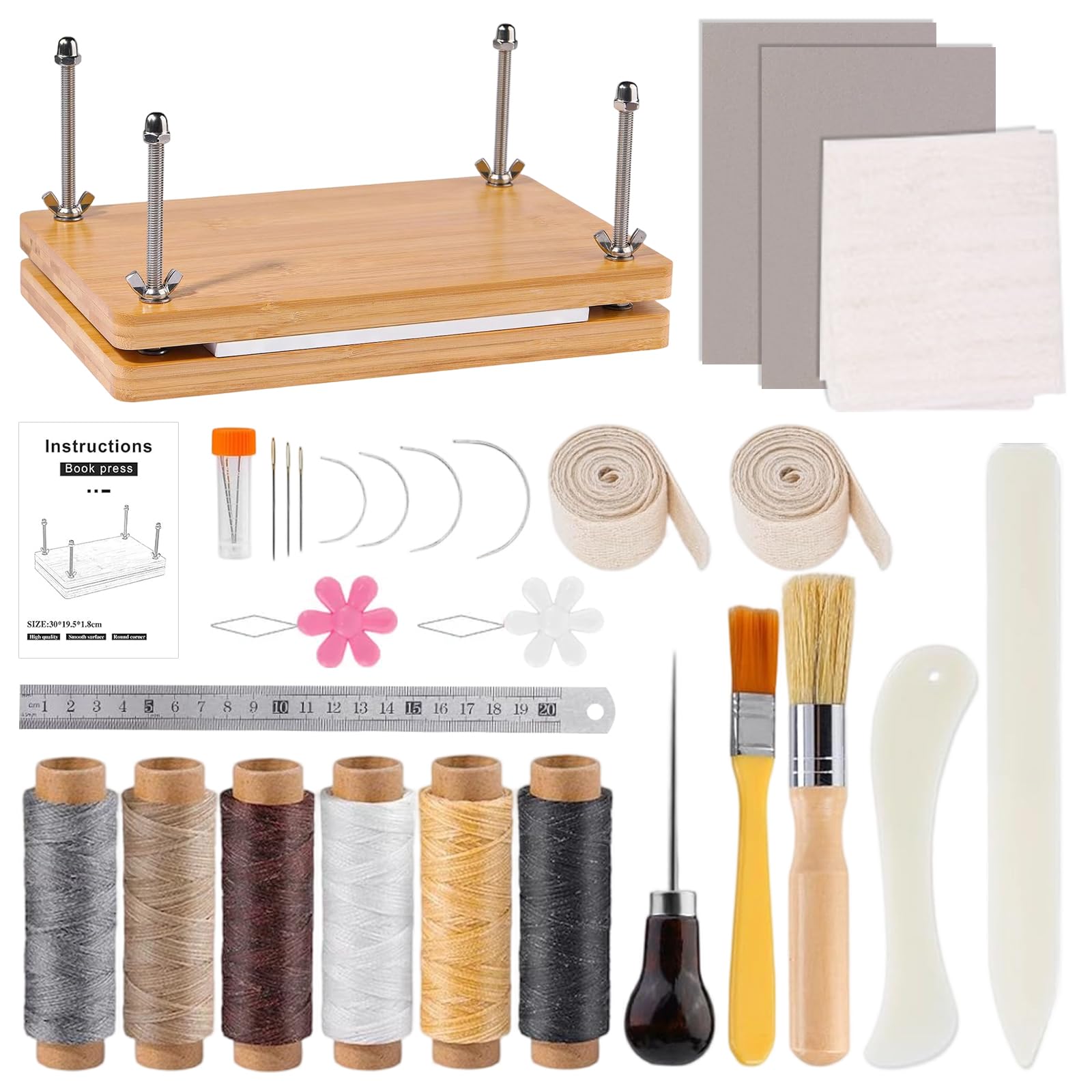 Kit de reliure de livres - Avec presse à livres de 30 x 19,2 cm - Toile de reliure - Tissu de réparation de livres - Jambes pliées pour réparer les vieux livres