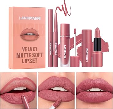 3PCS Matte Liquid Lipstick Lip Gloss & Liner Set - All-IN-One Lip Kit