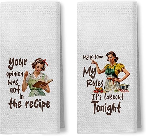 Miniatura 24 de Toallas de Cocina Divertidas "I'm Fine", Toallas Decorativas de Cocina y Té Estilo Ama de Casa Retro de los 50s, Toallas de Mano de Humor Sarcástico