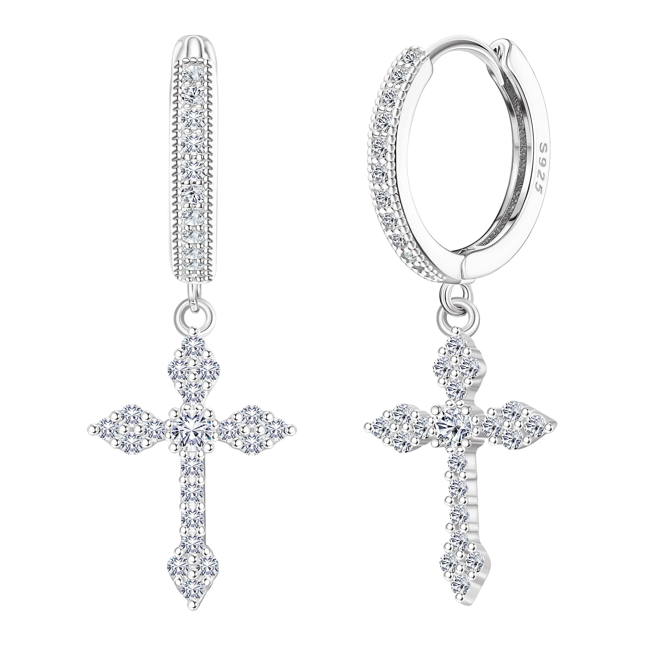 NKlaus Orecchini A Croce Brisur In Argento 925 Rodiato – Piccoli E Lucidi – Modello 13418
