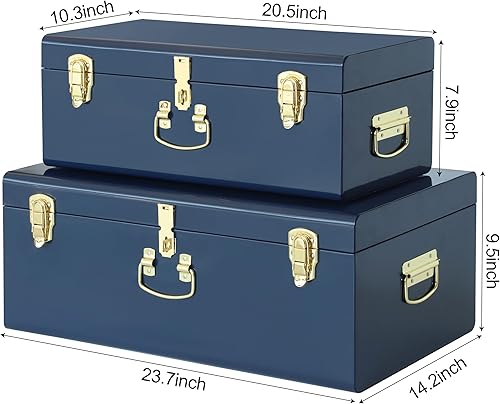 Miniatura 93 de Vixdonos Juego de 2 baúles decorativos de almacenamiento de caja de metal con asa (blanco con cierres de bronce) Blanco con cierres de bronce,Beige