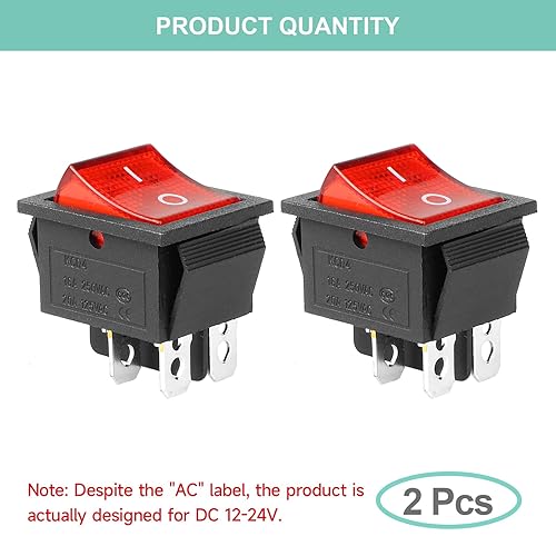 Vista 50 de QTEATAK 2 unids AC 20A/125V 15A/250V DPST 4 pines 2 posiciones ON/Off Boat Rocker interruptor de palanca con luz LED roja