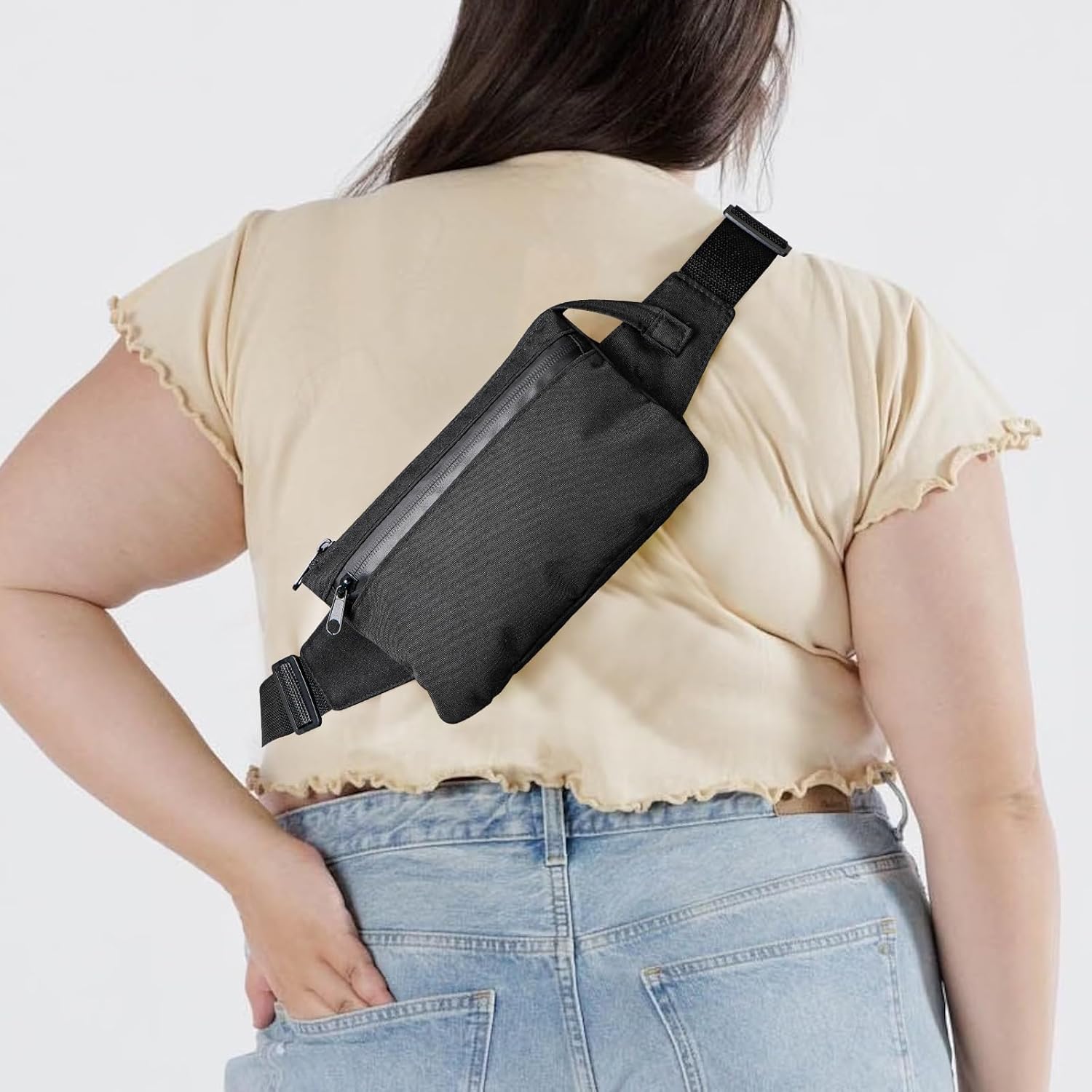 Extra Long Strap Fanny Pack, 59 Inch Max Adjustable Strap Plus Size Crossbody Bag, Extended Length Waist Bag for Travel Hiking Running Sports Black (Black) - Image 6